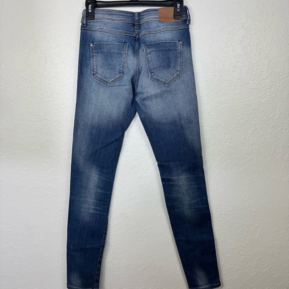 Zara Basic z1975 size 2 distressed denim skinny ripped casual Blue Jeans - Picture 5 of 8